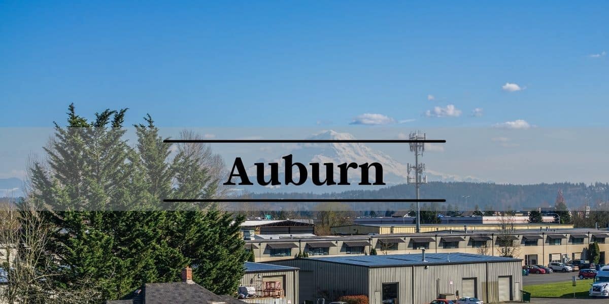 Ariel view of Auburn Washington including Mount Rainier.