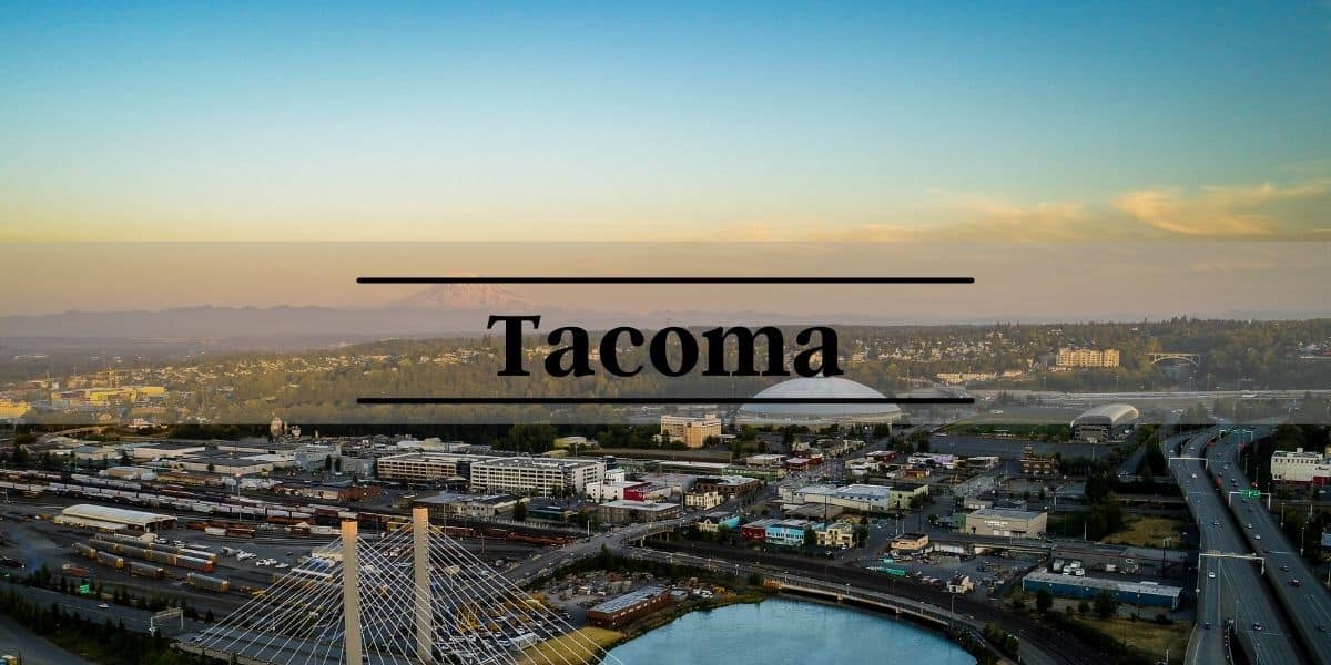 Ariel view of Tacoma Washington. Includes Tacoma Dome